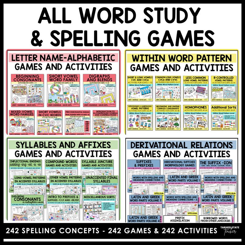 Word Study Spelling Games Mega Bundle (All 4 Levels)
