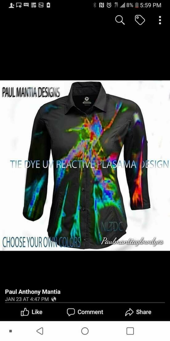 Black plasama custom handdyed UV reactive Button Ups