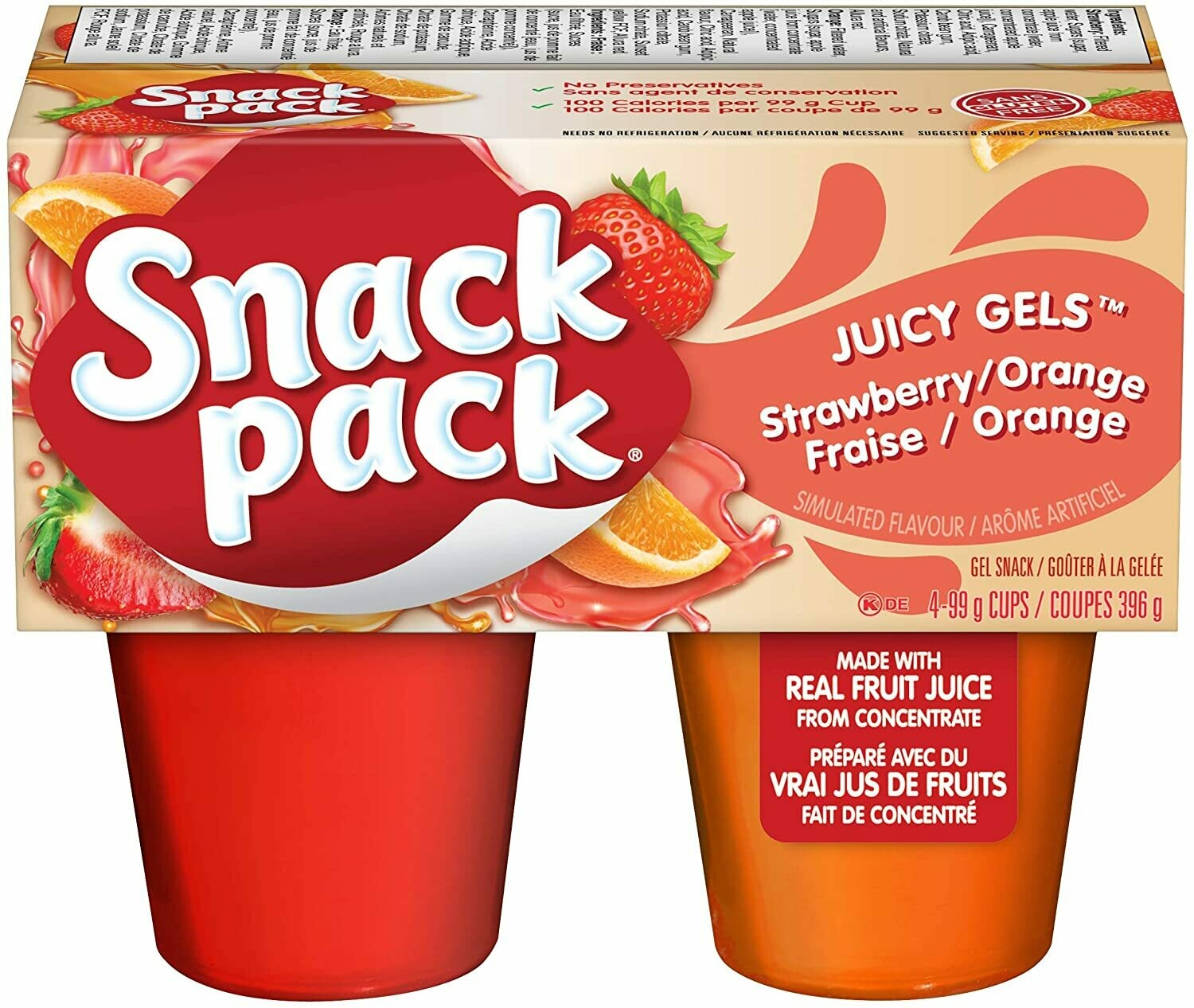 GELATINA HUNTS STRAWBERRY &amp; ORANGE 4 CUPS