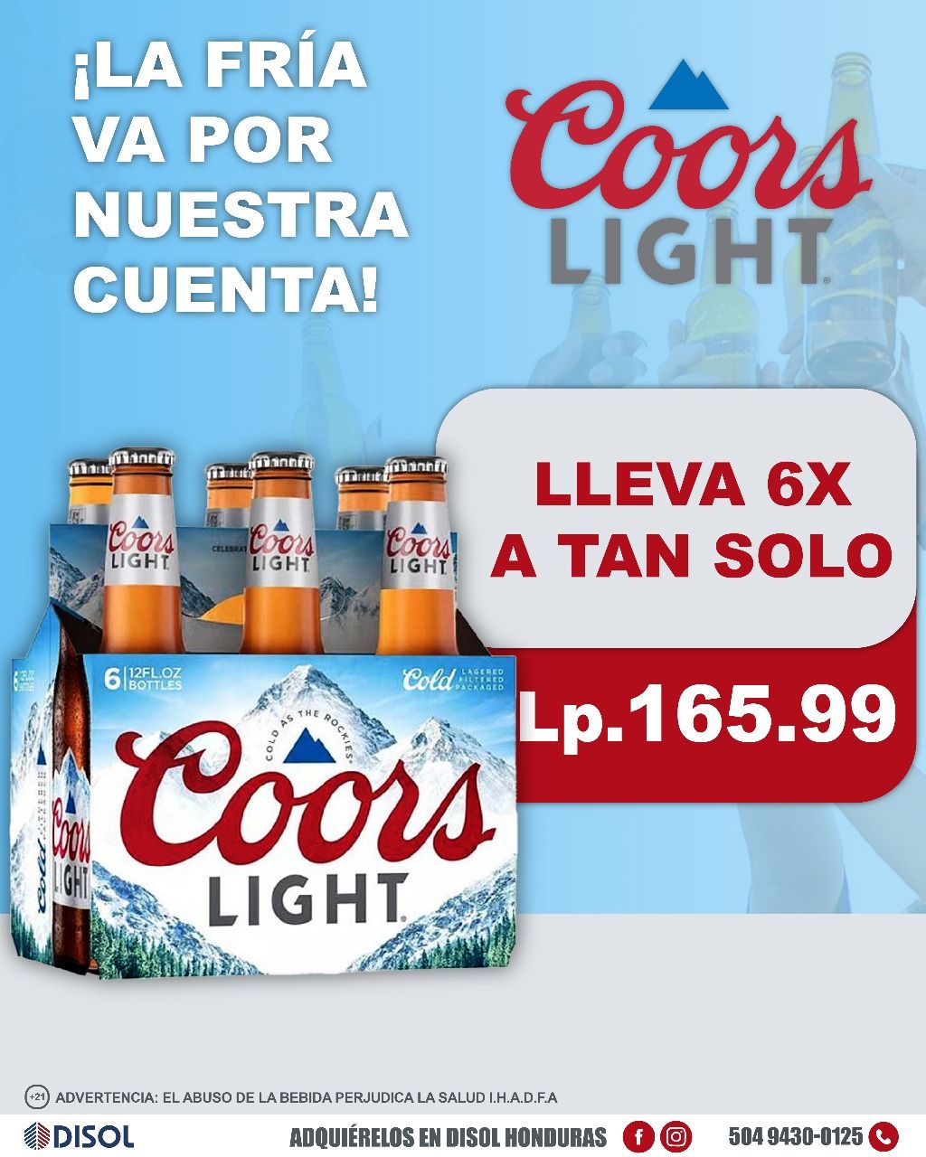 COORS LIGHT BOTELLA 12 OZ - 6PACK