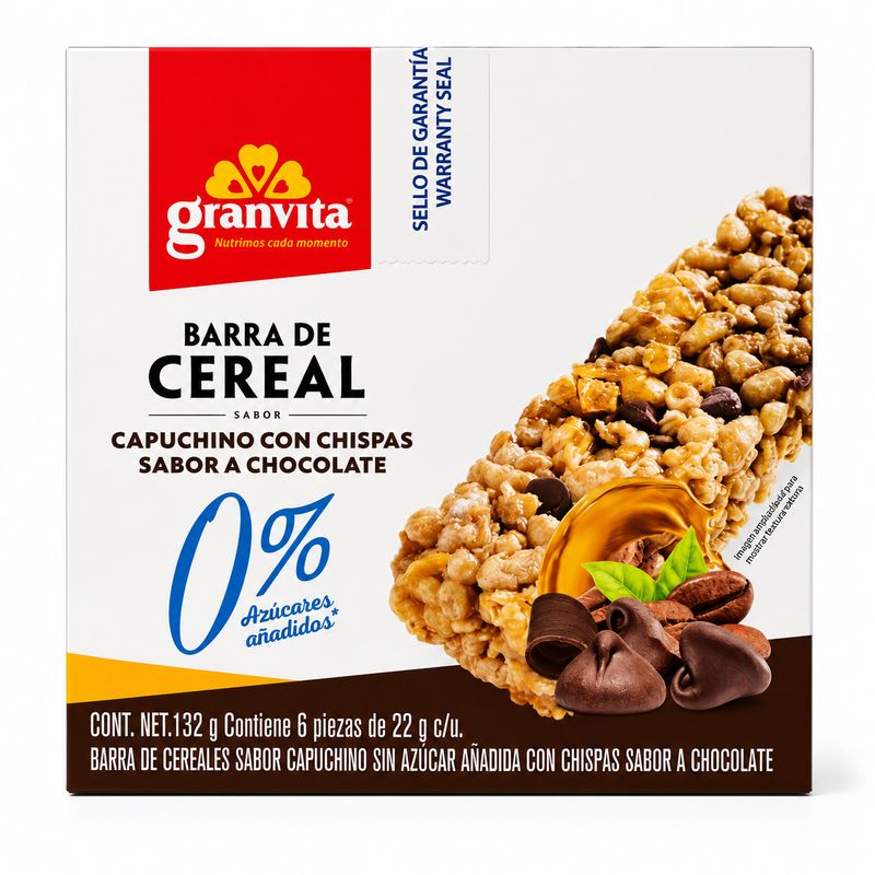 GRANVITA BARRA DE CEREAL CAPUCHINO CON CHISPAS SABOR A CHOCOLATE 12/132G