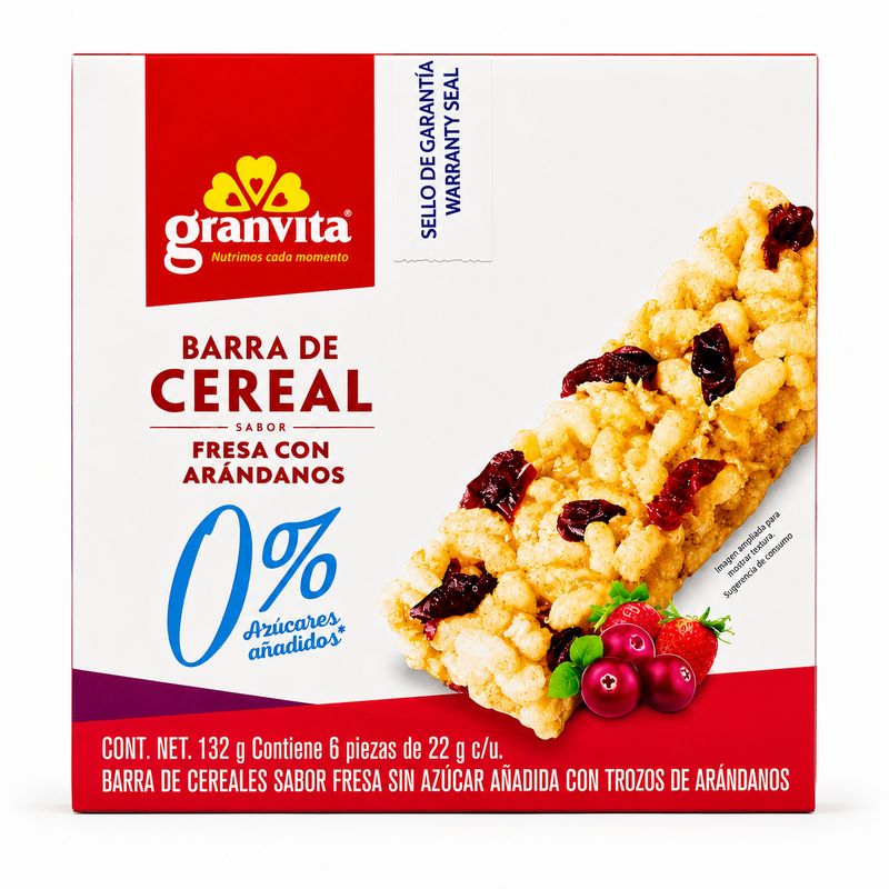 GRANVITA BARRA DE CEREAL DE FRESA CON TROZOS DE ARANDANOS 12/132G