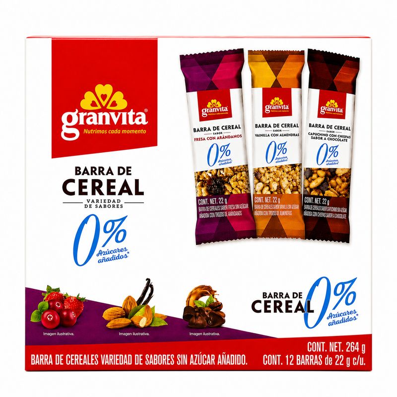 GRANVITA BARRA DE CEREAL 0% AZUCAR FRESA CON ARÁNDANOS 12/6/264G
