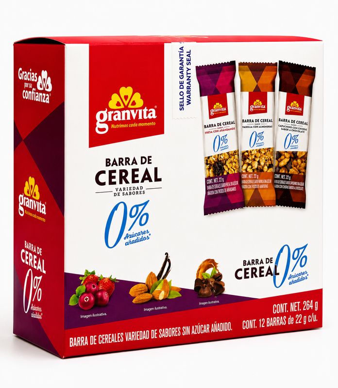 GRANVITA BARRA DE CEREAL 0% AZUCAR CAPUCHINO 12/6/264 G