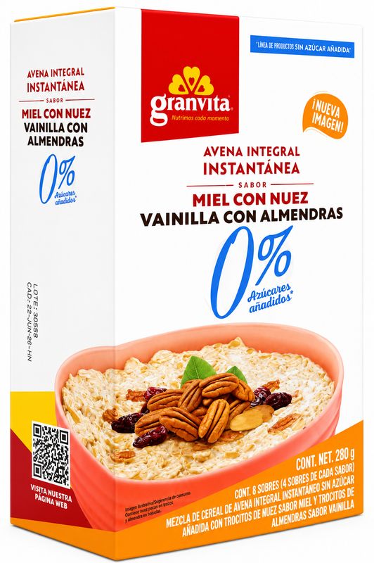 GRANVITA AVENA INTEGRAL INST. SABOR MIEL CON NUEZ VAINILLA CON ALMENDRA 12/280G