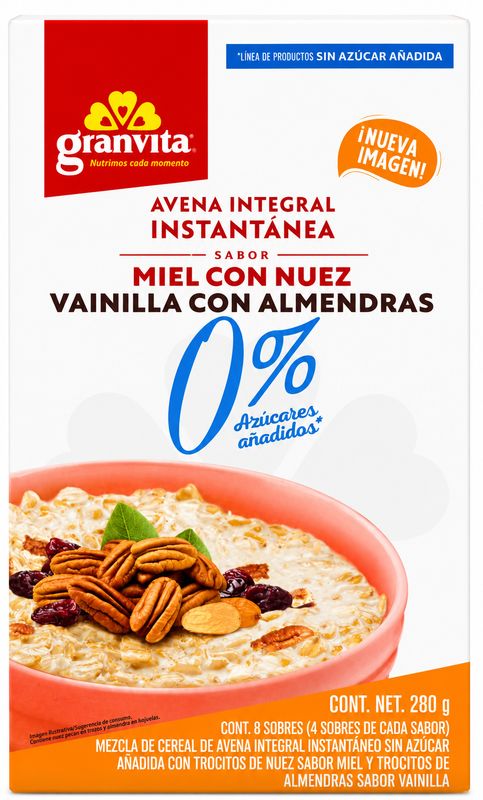 GRANVITA AVENA INTEGRAL INST. SABOR MIEL CON NUEZ VAINILLA CON ALMENDRA 12/280G