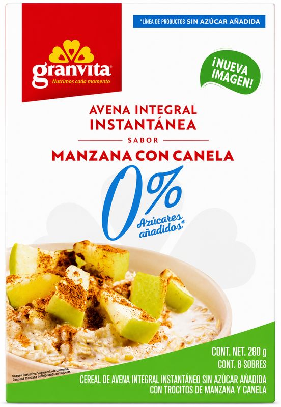 GRANVITA AVENA INTEGRAL INST. SABOR MANZANA CON CANELA 12/280G