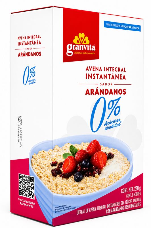 GRANVITA AVENA INTEGRAL INST. SABOR ARANDANOS 0% 12/280G