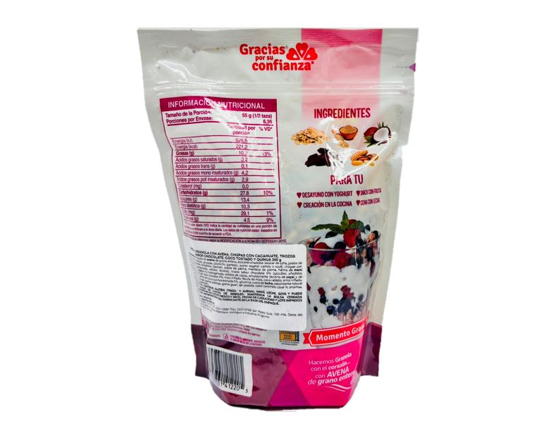 GRANVITA GRANOLA GOURMET CHOCOLATE, COCO Y QUINOA 10/350G