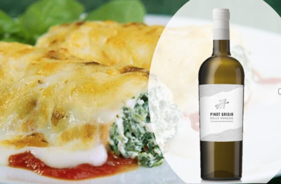 Cannelloni Spinach & Ricotta in Tomato & Cheese Sauce for 2 People with a Bottle of Pinot Grigio