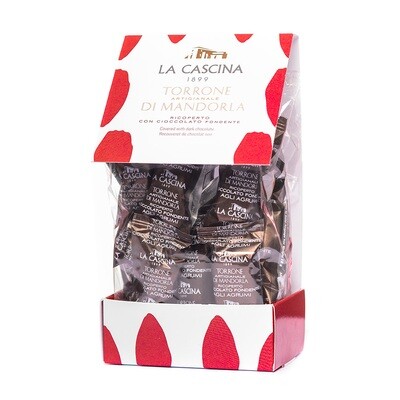 Artisan nougat covered with dark chocolate. 300 g pack