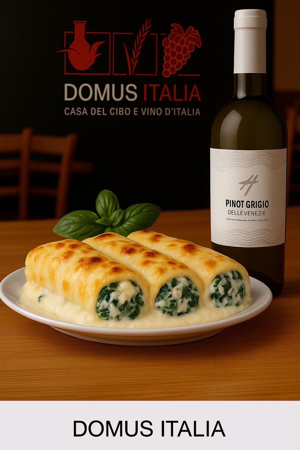 Cannelloni Spinach & Ricotta in Tomato & Cheese Sauce for 2 People with a Bottle of Pinot Grigio