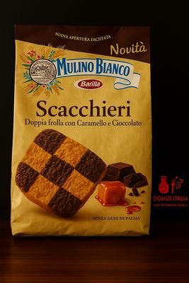 Mulino Bianco Scacchieri Biscuits Double shortcrust pastry with Caramel and Chocolate 300g