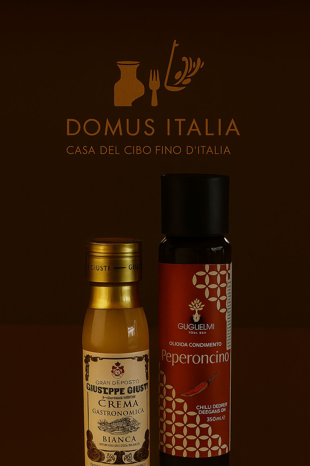 Chilli Condiment Set white glaze balsam Giuseppe Giusti and Chilly oils Guglielmi