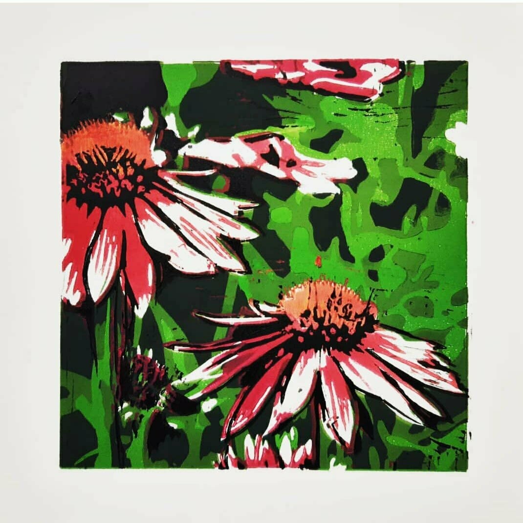 Linoldruck Echinacea, 30 x 30 cm