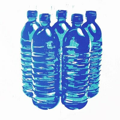 Linoldruck Wasserflaschen, Größe 40x40 cm
