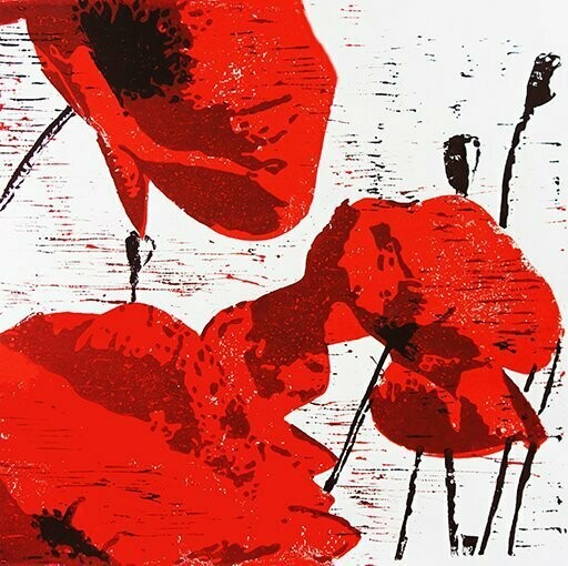 Linoldruck Mohn, Größe 40x40 cm