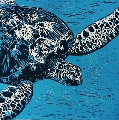 Linoldruck Wasserschildkröte, Größe 40x40 cm