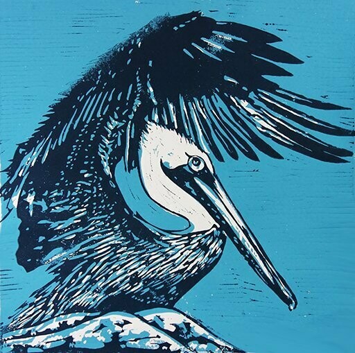Linoldruck Pelikan, Größe 40x40 cm