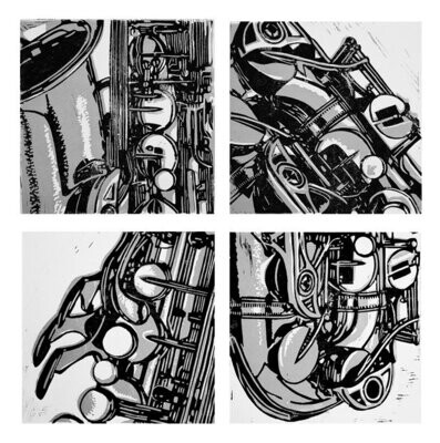 4er Set Linoldruck Saxophon