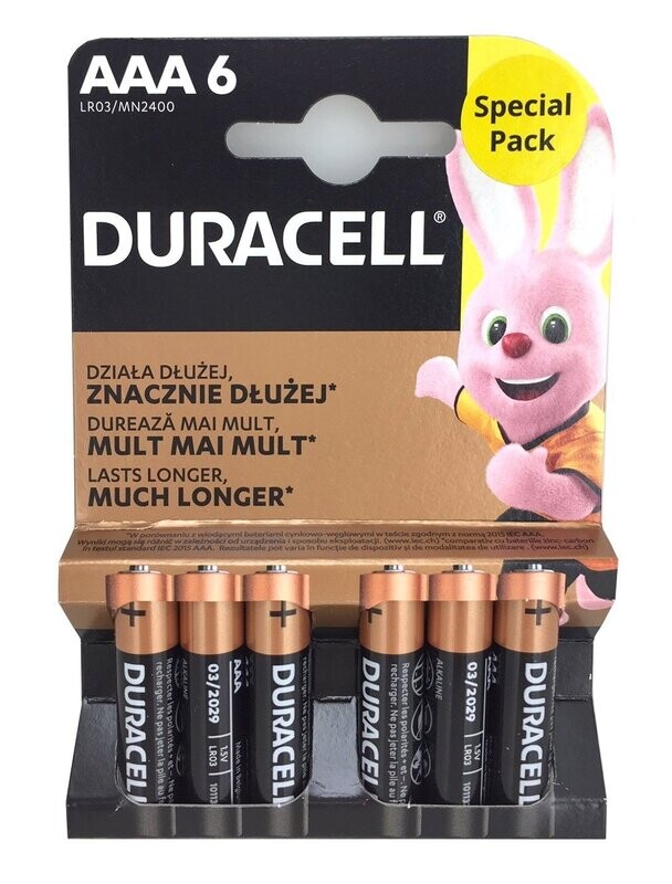 PILA DURACELL ALCALINAS AAA LR03 1.5V (6U).