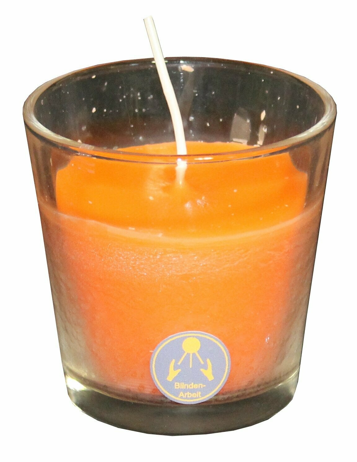 Kerze im Glas, ohne Duft, Farbe: orange