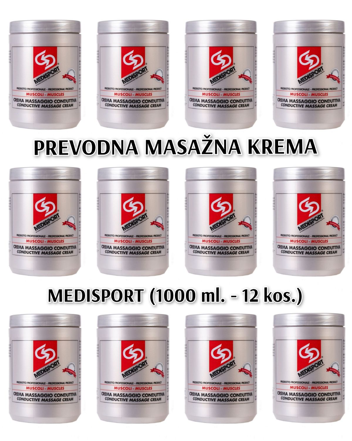 PREVODNA KREMA ZA MASAŽO - 12 kos. po 1000 ml. + GRATIS pumpica za doziranje