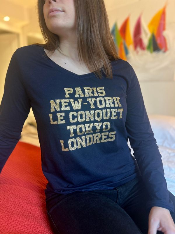 T-SHIRT TAL &quot;PARIS NY LC&quot; MANCHES LONGUES