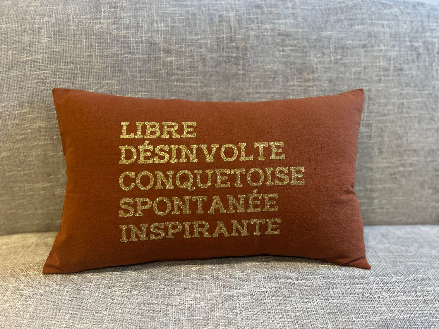 COUSSIN HOUSSE SEULE &quot;LIBRE DESINVOLTE CONQUETOISE SPONTANEE INSPIRANTE&quot; 30X50