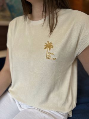 T-SHIRT EPONGE TALIA ECRU &quot;PLAYA DEL TREZ-HIR&quot;