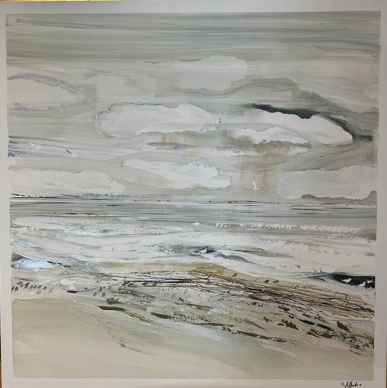 "PLAGE DE PORSGUEN ; OUESSANT AU LOIN" 80X80 - 321654