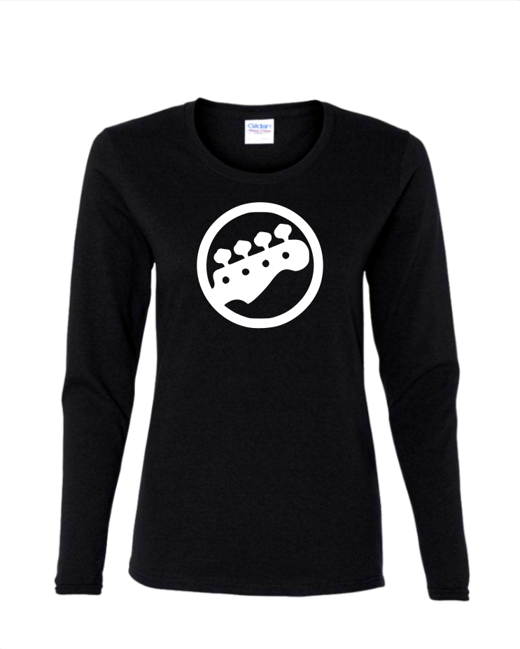Bass Guitar  - Ladies Long Sleeve, Color: Black