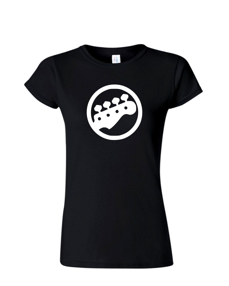 Bass Guitar - Ladies Tee/V Neck, Style: Ladies Fitted Softstyle T-Shirt (Black)