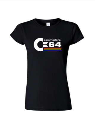 Commodore 64 - Ladies Tee/V Neck, Style: Ladies Fitted Softstyle T-Shirt (Black)