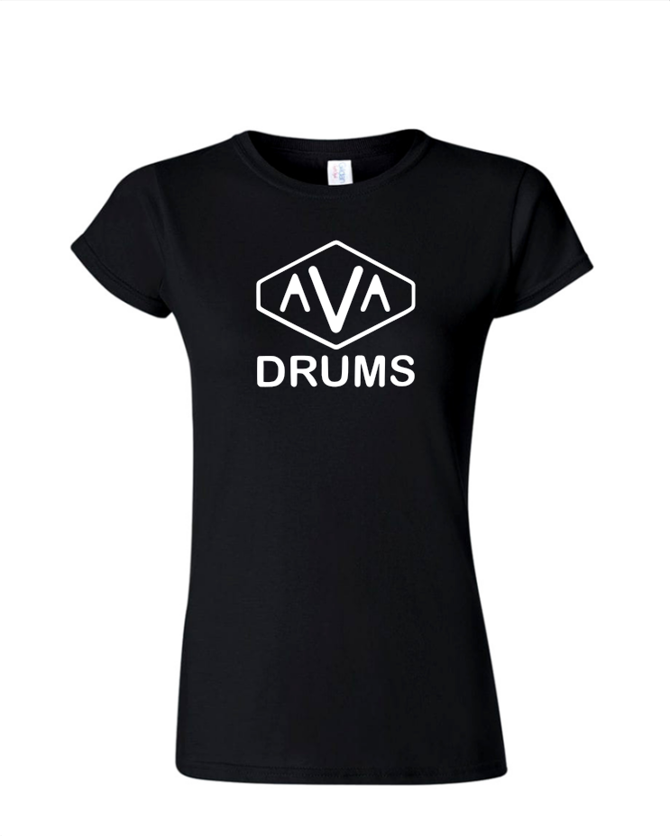 AVA Drums - Ladies Crewneck T-Shirt, Shirt Colour: Black, Print Color: White (black, if on white items)