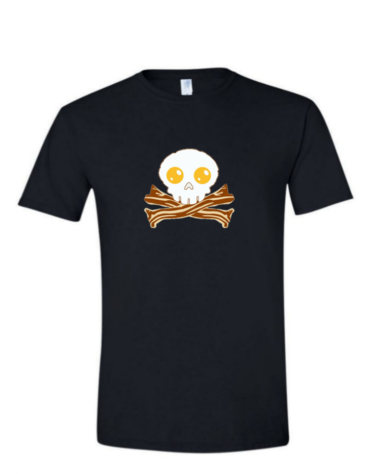 Bacon Skull - (Mens/Ladies Shirt), Style: Mens Softstyle T-Shirt, Colour: Black