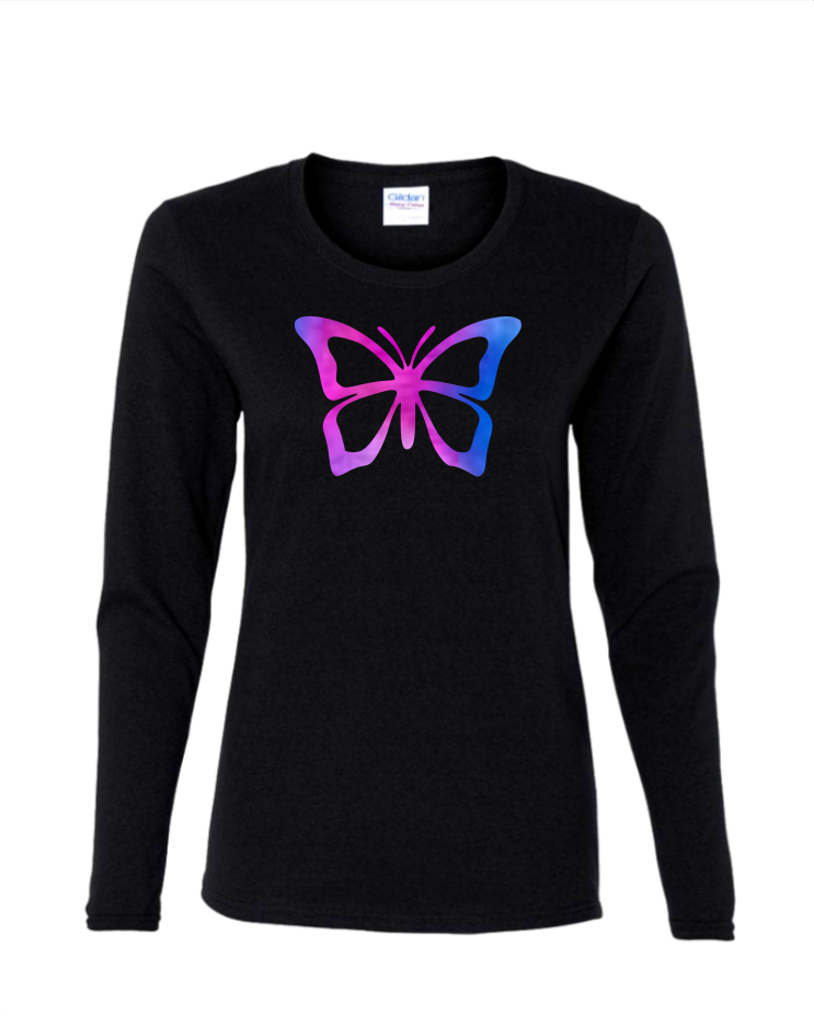 Purple Butterfly - Long Sleeved T-Shirt, Colour: Black