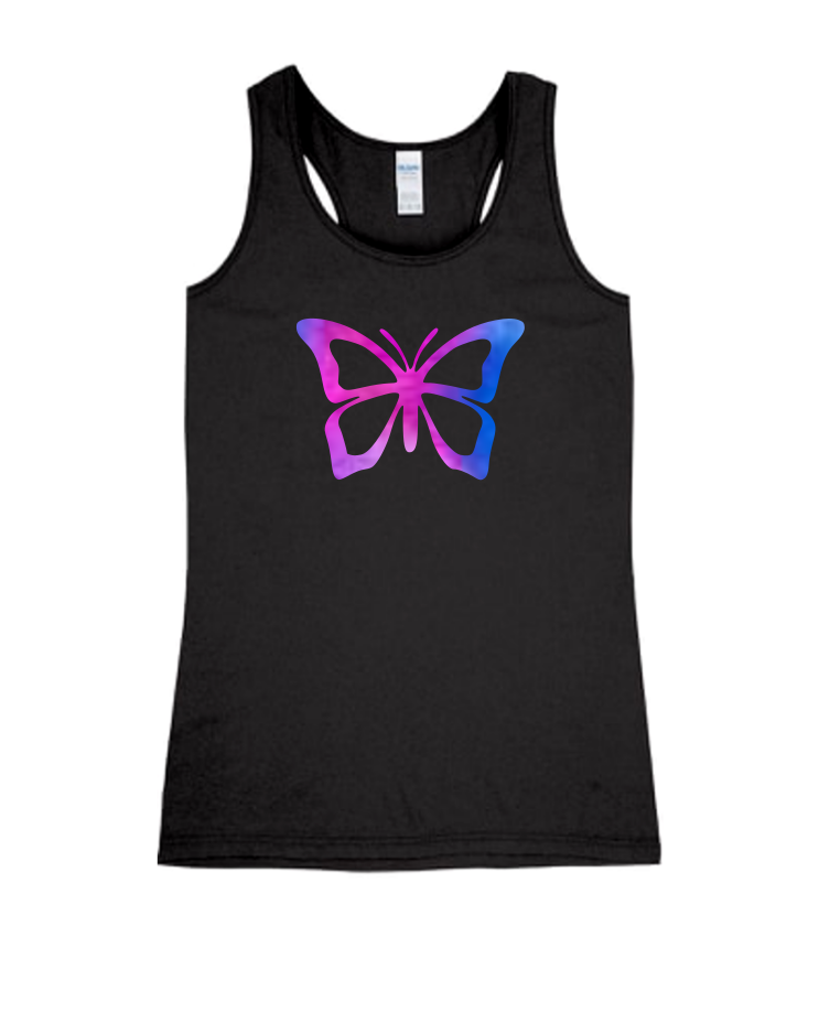 Purple Butterfly - Ladies Tank Top, Color: Black