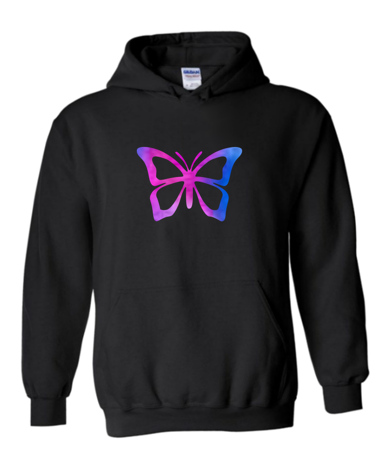 Purple Butterfly - Unisex Hoodie, Colour: Black