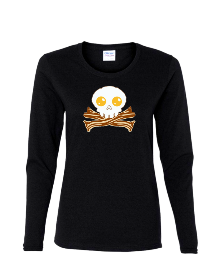 Bacon Skull - Ladies Long Sleeve, Colour: Black