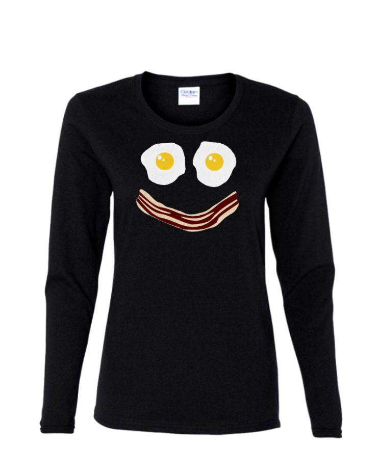 Bacon Egg Smile - Ladies Long Sleeve, Colour: Black