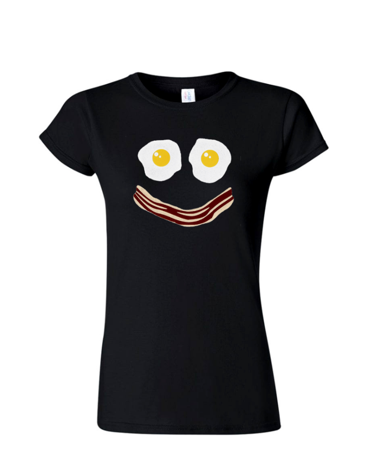 Bacon Egg Smile - Ladies Tee/V Neck, Style: Ladies Fitted Softstyle T-Shirt (Black)