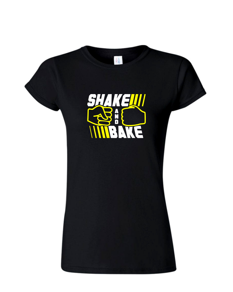 Shake and Bake - Ladies Tee/V Neck, Style: Ladies Fitted Softstyle T-Shirt (Black)
