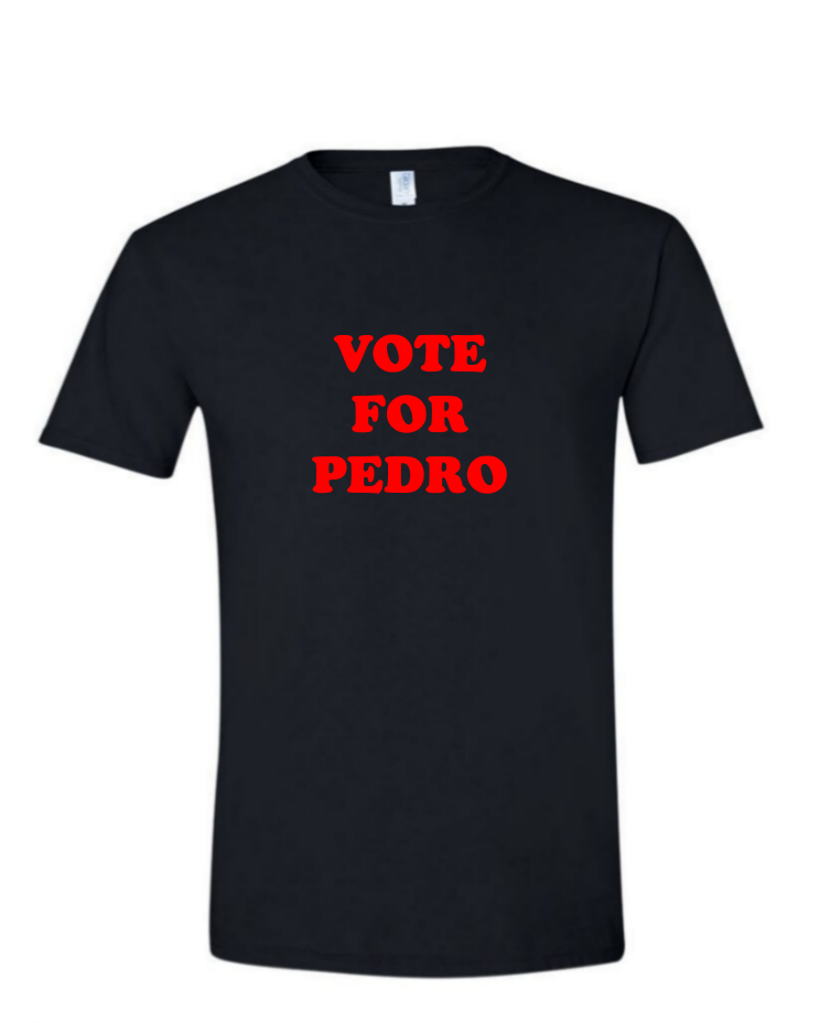 Vote for Pedro - (Mens/Ladies Shirt), Style: Mens Softstyle T-Shirt, Colour: Black