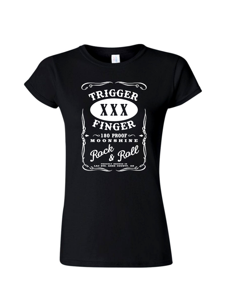 Trigger Finger Logo - Ladies Tee/V Neck, Style: Ladies Fitted Softstyle T-Shirt (Black)