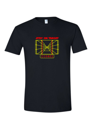 Stay On Target - (Mens/Ladies Shirt), Style: Mens Softstyle T-Shirt, Colour: Black