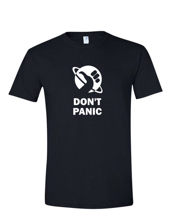 Don&#39;t Panic - (Mens/Ladies Shirt), Style: Mens Softstyle T-Shirt, Colour: Black