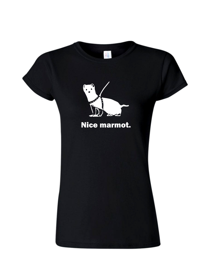 Nice Marmot - Ladies Tee/V Neck, Style: Ladies Fitted Softstyle T-Shirt (Black)