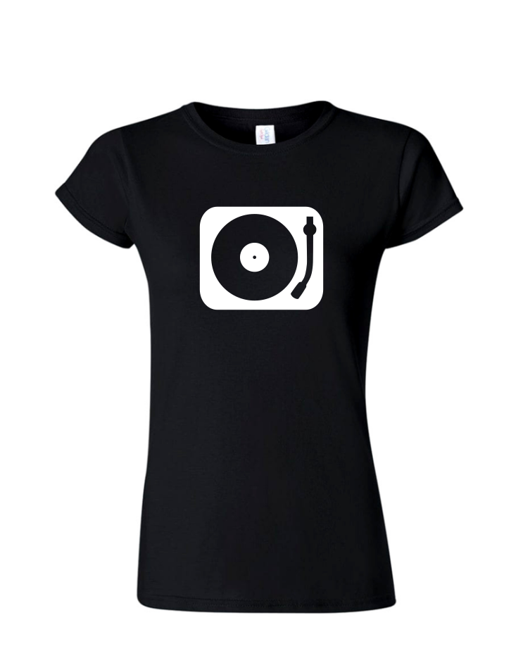Turntable - Ladies Tee/ V Neck, Style: Ladies Fitted Softstyle T-Shirt (Black)