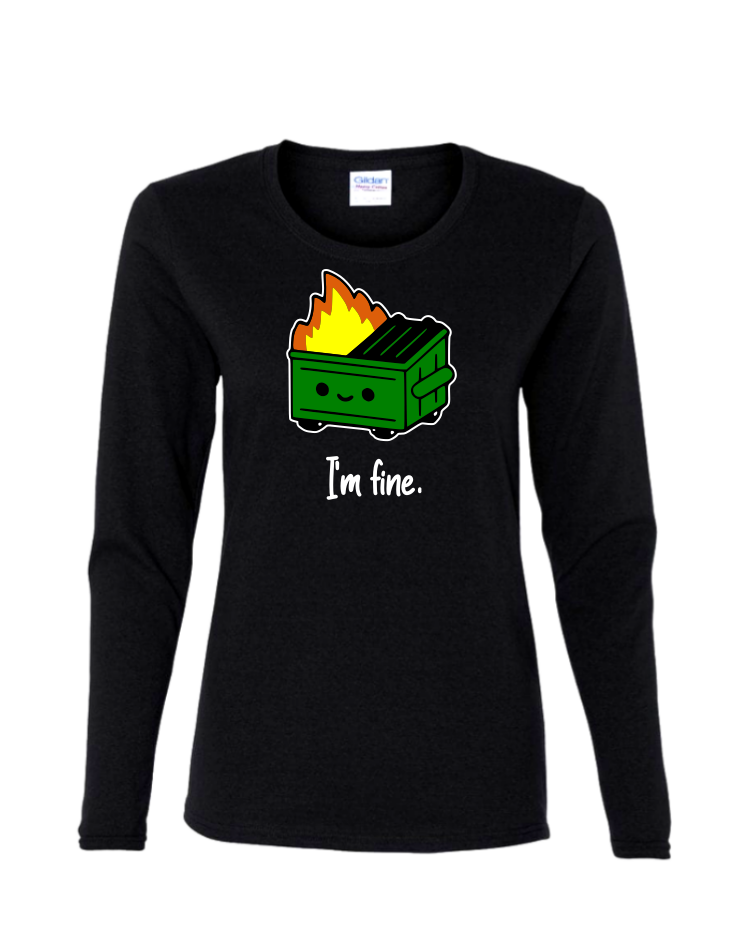 Dumpster Fire  - Ladies Long Sleeve, Color: Black
